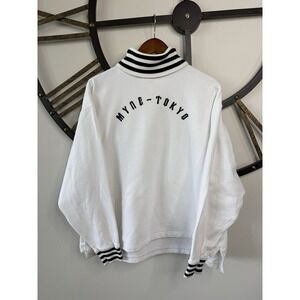 MYNE White/Black Cotton Knit Striped Collar Pullover Sweatshirt Men's Sample